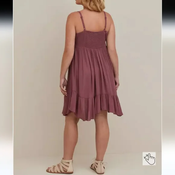 Torrid Hanky Hem Mini Dress Women's 1X Burgundy Babydoll Retro 90s Y2K Romantic - Picture 5 of 9